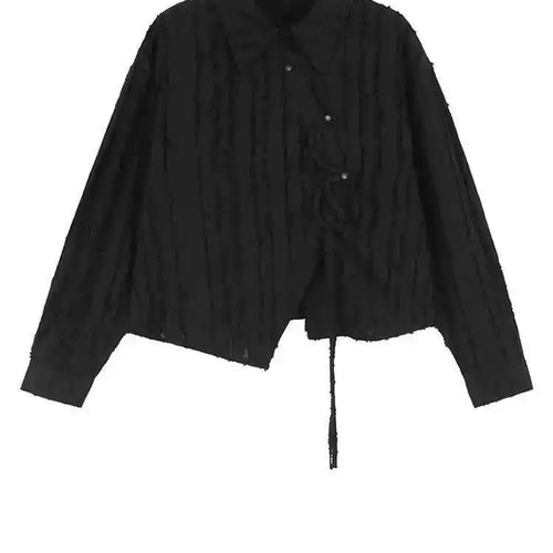 Load image into Gallery viewer, Women Black Irregular Tassels Big Size Vintage Blouse New Lapel Long Sleeve Shirt Fashion Tide Spring Autumn 2025 1DH7095
