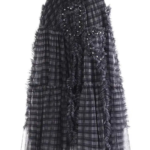 Load image into Gallery viewer, High Elastic Waist Brown Plaid Ruffles Tassels A-line Half-body Skirt Women Fashion Tide New Spring Autumn 2025 1DH9355
