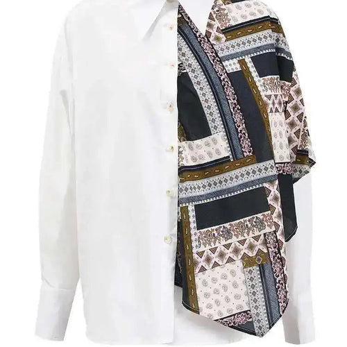 Load image into Gallery viewer, Women White Pattern Printed Irregular Big Size Blouse New Lapel Long Sleeve Shirt Fashion Tide Spring Autumn 2025 CPG1305
