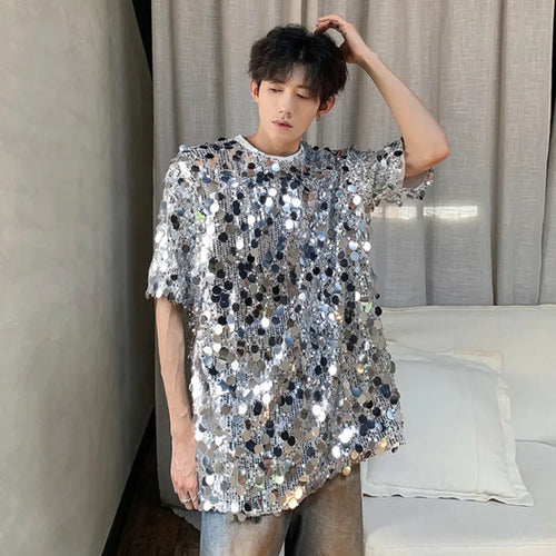 Load image into Gallery viewer, Loose Pullover Male T-shirts Round Collar Short Sleeve Sequins Men&#39;s Casual Tops Trend Summer Stylish 9C6105
