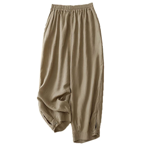 Load image into Gallery viewer, Summer Beige Cotton Straight Wide Leg Ankle-length Lantern Pants Women Pink Green Casual Loose Elastic High Waist Large Size New
