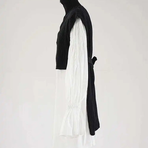 Load image into Gallery viewer, Women White Kniitting Irregular Big Size Shirt Dress New Turtleneck Long Sleeve Fashion Tide Spring Autumn 2025 CPDB269
