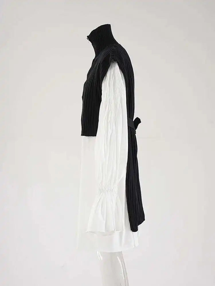 Women White Kniitting Irregular Big Size Shirt Dress New Turtleneck Long Sleeve Fashion Tide Spring Autumn 2025 CPDB269