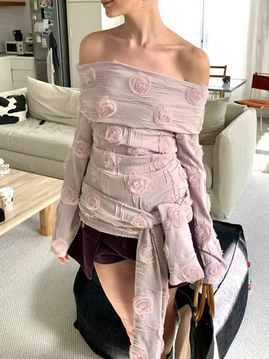 Slimming Spliced Appliques Elegant Vests for Women Slash Neck Long Sleeves Patchwork Folds Vest Female Clothing New