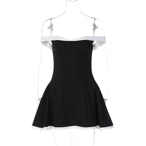 Load image into Gallery viewer, Off-shoulder Strapless Sexy Mini Dress Women Fashion Patchwork Sleeveless Backless High Waist A-line Club Party Dress
