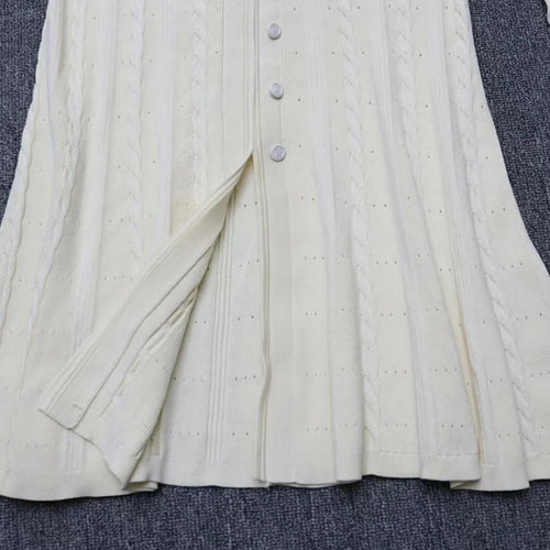 Load image into Gallery viewer, French Fashion Women Black Long Sleeve Round Neck Knitted Dress 2024 Autumn Winter New Beige Single Breasted Holiday Dress Trend
