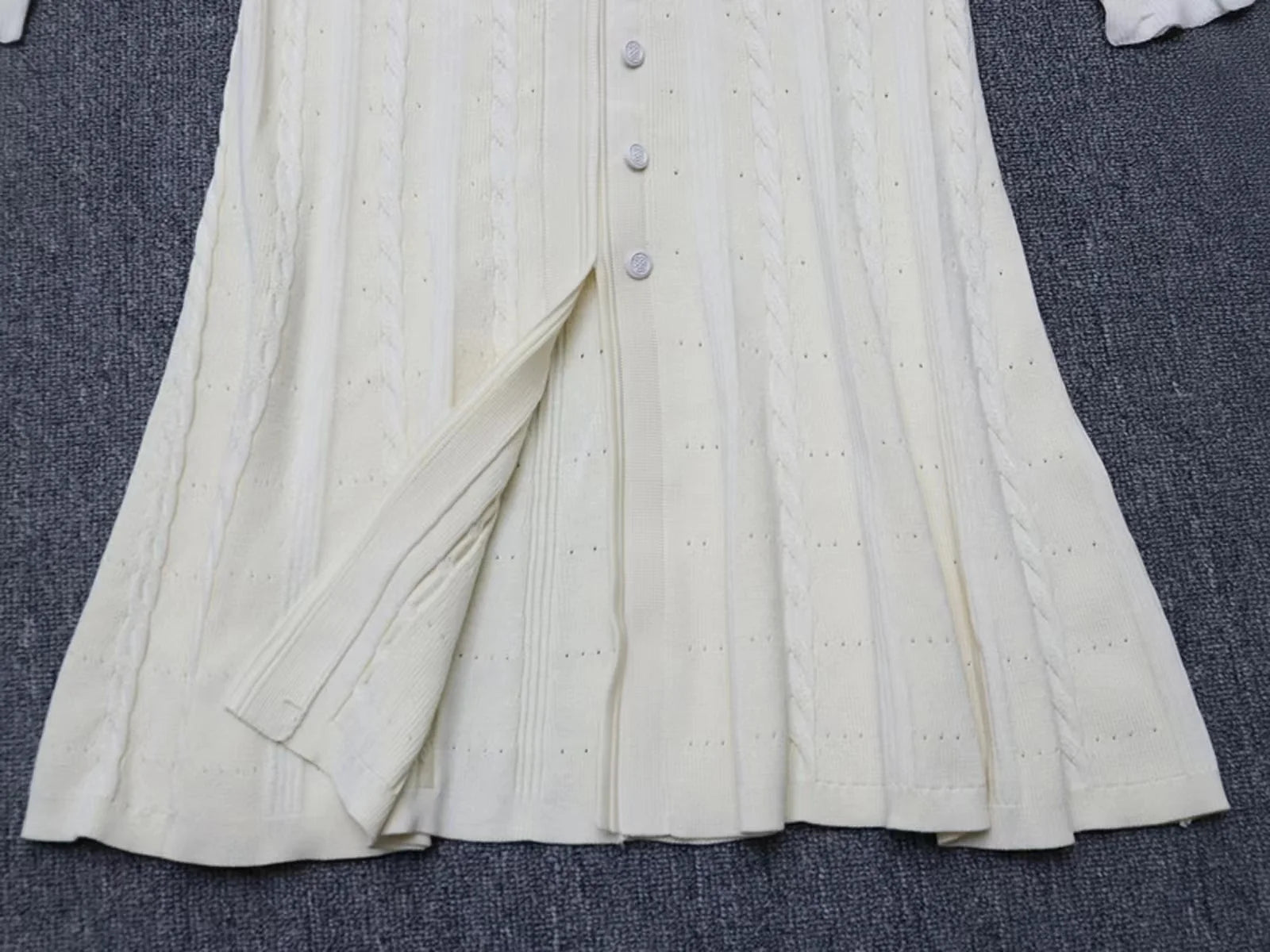 French Fashion Women Black Long Sleeve Round Neck Knitted Dress 2024 Autumn Winter New Beige Single Breasted Holiday Dress Trend