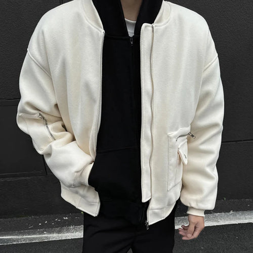 Load image into Gallery viewer, American Style Men&#39;s Jacket Back Embroidery Design Letter Round Collar Zipper Patchwork Woolen Loose Male Top Winter 9C9087
