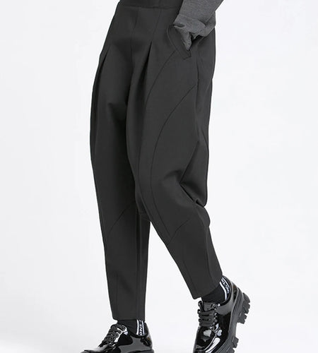 High Elastic Waist Black Long Split Joint Harem Trousers New Loose Fit Pants Women Fashion Tide Spring Autumn 2025 1Y766