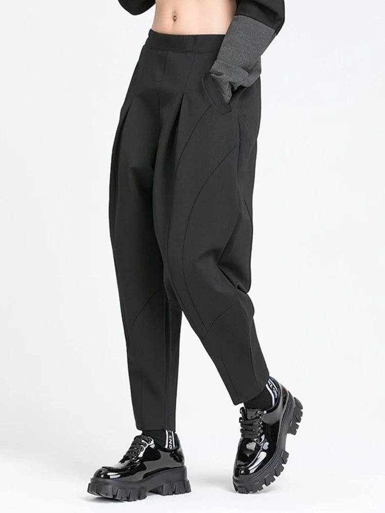 High Elastic Waist Black Long Split Joint Harem Trousers New Loose Fit Pants Women Fashion Tide Spring Autumn 2025 1Y766