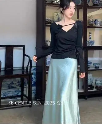 Load image into Gallery viewer, Spring Summer French Vintage Solid Elegant Sexy Club Long Skirts Women Slim Vacation Wrap Hip Fishtail Half Skirt 2025 Popular
