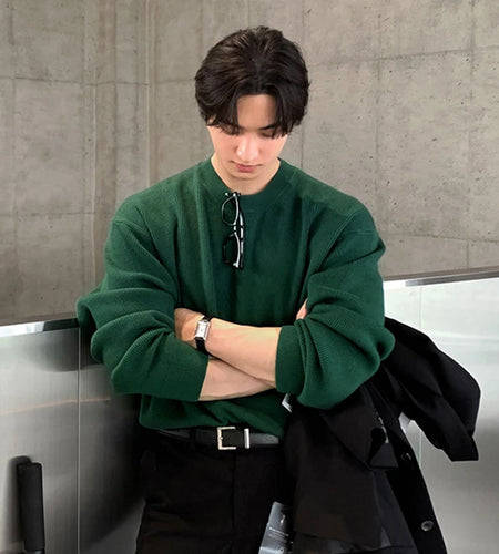 Men's Sweater New Korean Spring Style Round Neck Solid Color Simple Trendy Pullover Male Casual Clothing 2025 9W1814