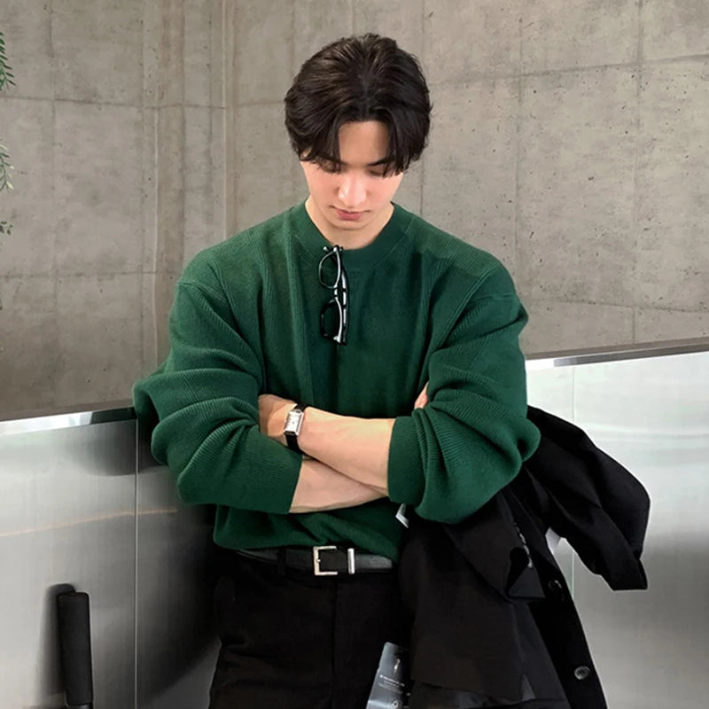 Men's Sweater New Korean Spring Style Round Neck Solid Color Simple Trendy Pullover Male Casual Clothing 2025 9W1814