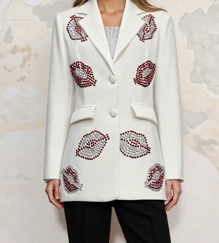 Solid Spliced Hot Fix Casual Blazers for Women Lapel Long Sleeves Patchwork Single Breasted Fashion Blazer Female