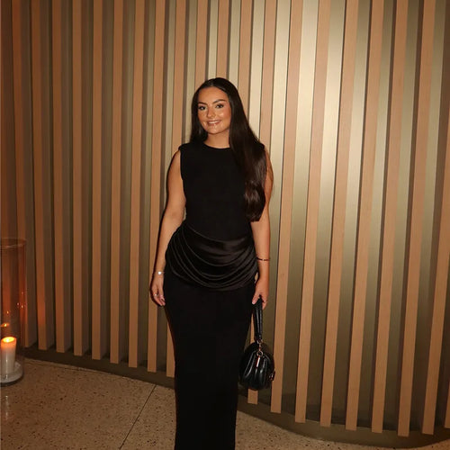 Load image into Gallery viewer, Sleeveless Ruched Sexy Maxi Dress For Women Gown Fashion Black O Neck High Waist Bodycon Club Party Long Dress Vestido
