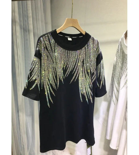 Oversized T Shirts Women's Clothing Heavy Diamond Harajuku Y2k Tops Summer Tees Casual Fashion Tshirt Short Sleeve Camisetas