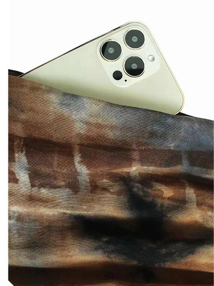 Women Tie Dye Pleated Big Size Casual Strap Dress New Square Collar Sleeveless Fashion Tide Spring Autumn 2025  1DH6611