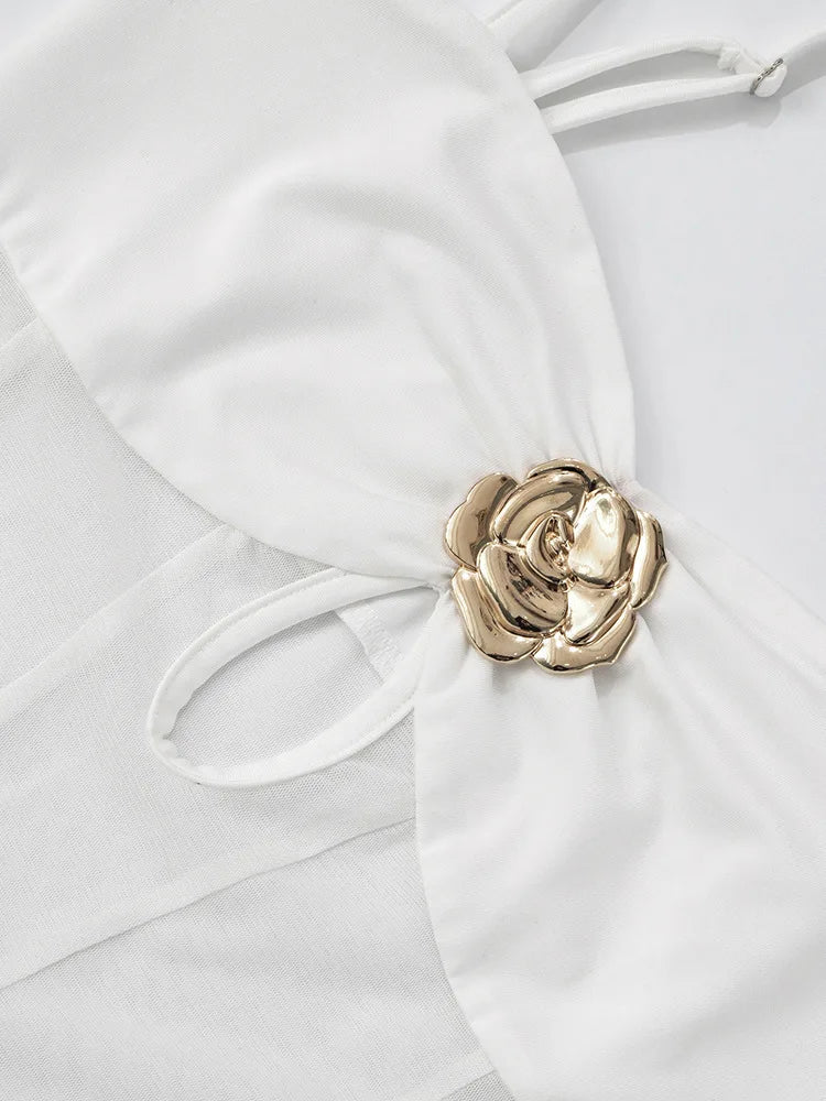 See Through Spaghetti Strap Sexy Maxi Dress For Women Gown Summer New Metal Buckle Sleeveless Backless Beach Long Dress