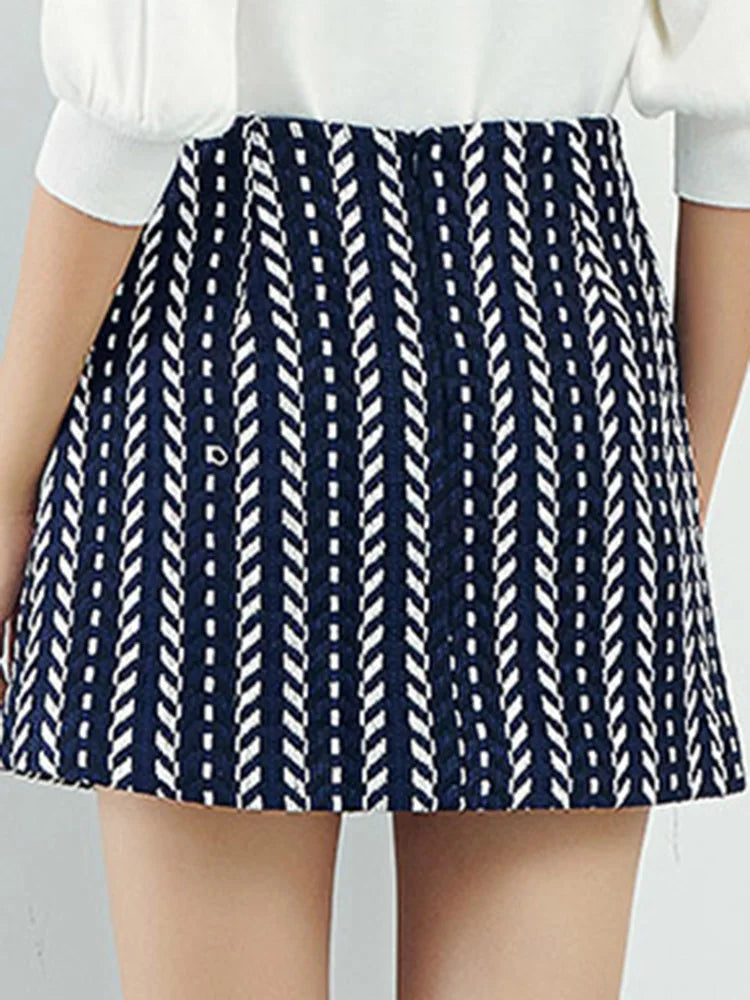 Striped Casual Colorblock Skirt For Women High Waist A Line Asymmetrical Mini Skirts Female Summer Clothing Fashion