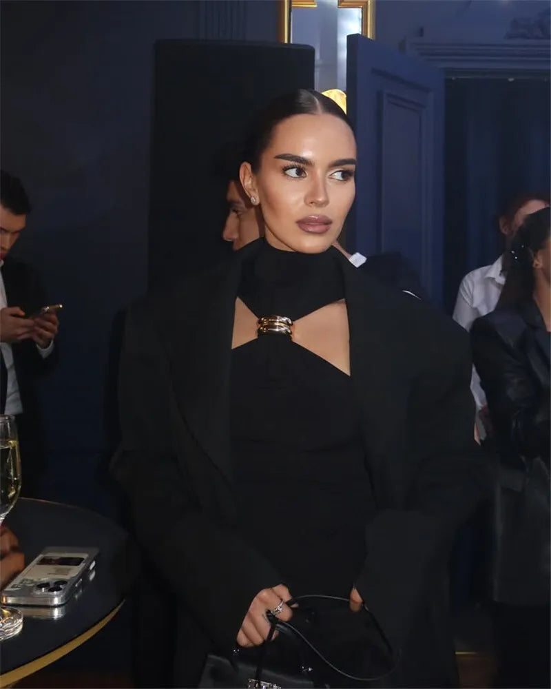 Turtleneck Basic Knit Tank Tops Women Vest Pullovers Metal Ring Camisole Sleeveless Skinny Knitted Tops Y2K Cropped Top