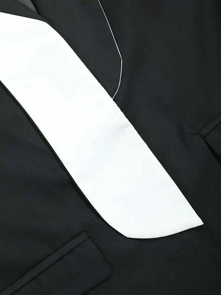 Women Black Color-block Big Size Blazer New Lapel Long Sleeve Loose Fit Jacket Fashion Tide Spring Autumn 2025 1DF3285