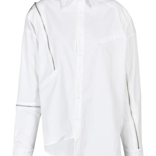 Load image into Gallery viewer, Women Black Zipper Irregular Big Size Blouse New Lapel Long Sleeve Loose Fit Shirt Fashion Spring Autumn 2025 1DF743301
