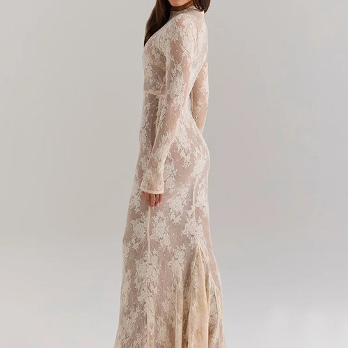 Load image into Gallery viewer, Elegant Lace New Long Sleeve Round Neck Dress Women Sexy Bodycon Tight Vestidos Autumn/Winter Party Club Evening Dress
