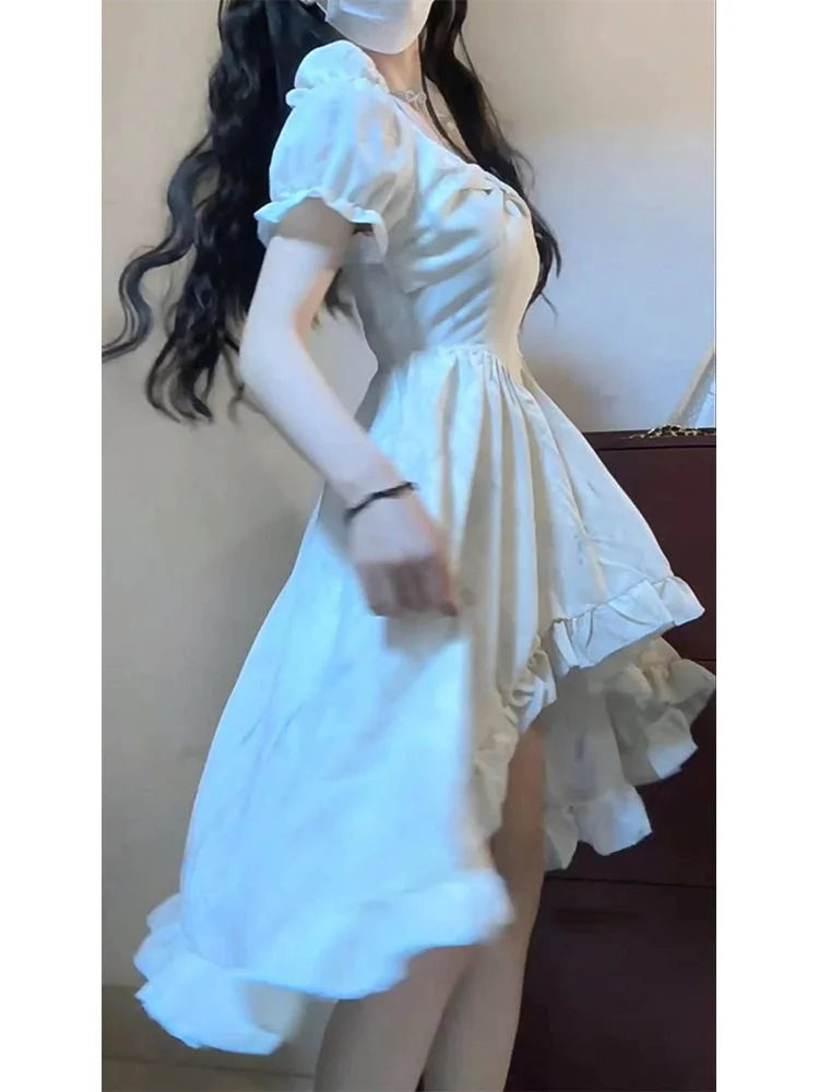 Sweet Fairy Princess Kawaii Dress Soft Girl Vintage Puff Sleeve Ruffles Birthday Party Dresses Fashion