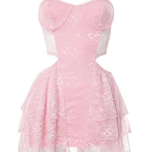 Load image into Gallery viewer, Lace Hollow Out Sexy Mini Dress Women Summer New Off-shoulder Strapless Sleeveless Backless A-line Club Party Dress
