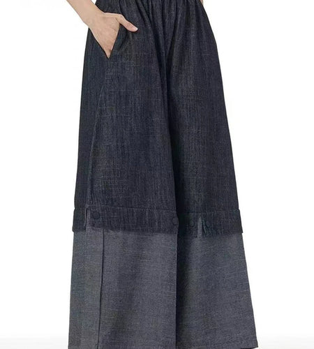 High Waist Balck Fold Tassels Color-block Denim Wide Leg Jeans New Women Trousers Fashion Tide Spring Autumn 2025 1DJ0462