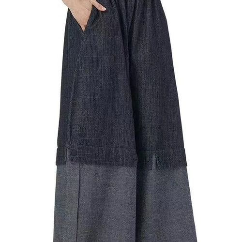 Load image into Gallery viewer, High Waist Balck Fold Tassels Color-block Denim Wide Leg Jeans New Women Trousers Fashion Tide Spring Autumn 2025 1DJ0462
