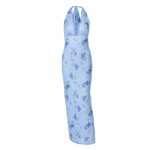 Load image into Gallery viewer, Summer Backless Print Maxi Dress Women Beach Holiday Gown Elegant Halter Deep V Neck Sleeveless Bodycon Long Dress
