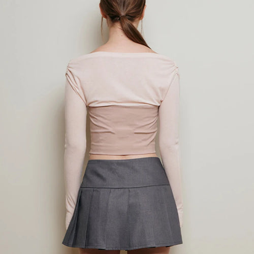 Load image into Gallery viewer, Contrast Patchwork Satin Lacing Crop Top Women V-Neck Long Sleeve Slim Versatile T-shirt Balletcore Party Streetwear
