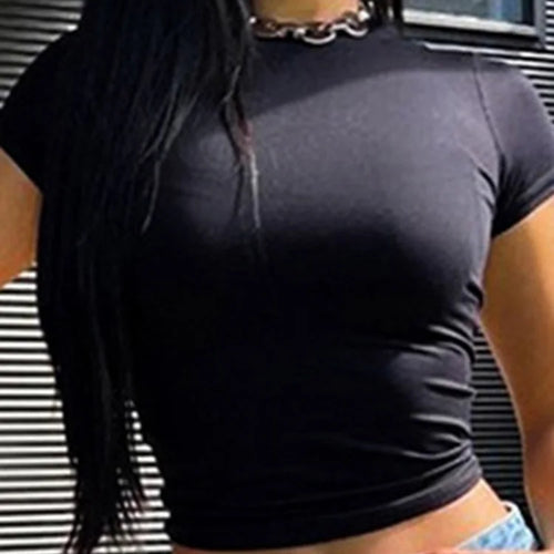 Load image into Gallery viewer, Woman Clothing Short Sleeve T-shirt Slim Fit Tops Female O-Neck Knitted Sheath Tee Shirt Street Wear Sex Sporty 2025 Y2K New
