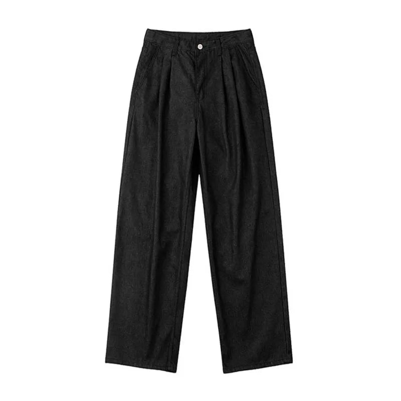 Straight Jeans Men's Spring Summer Casual Pants Korean Style Loose Fashion Solid Color Wide Leg Trousers 9C4997