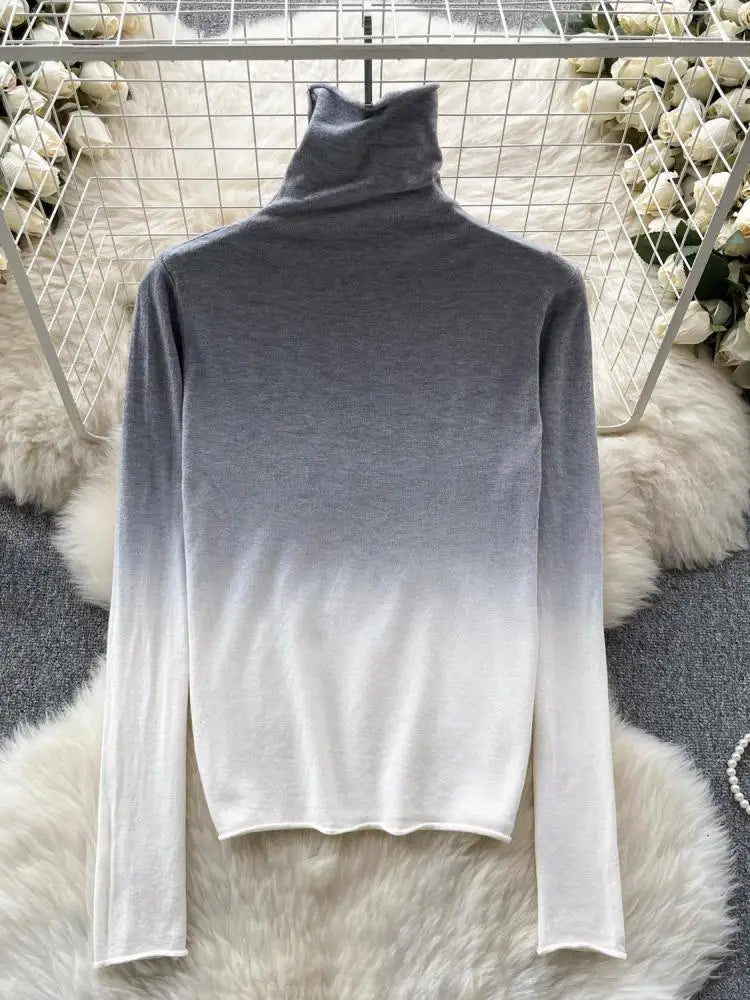 Women Vintage Elegant Long Sleeved Gradual Knitted Sweater Female Autumn New Turtleneck Slim Pullover Tops Fashion Versatile Y2k