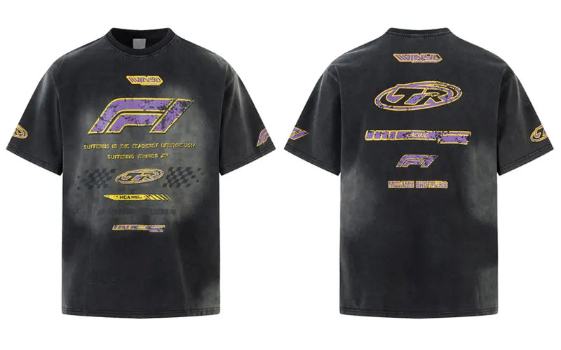 Vintage T-Shirts Grunge Y2K Graphic Printed Tie Dye Washed Tshirt Men Hip Hop Punk Gothic Streetwear Harajuku Casual Cotton Tops