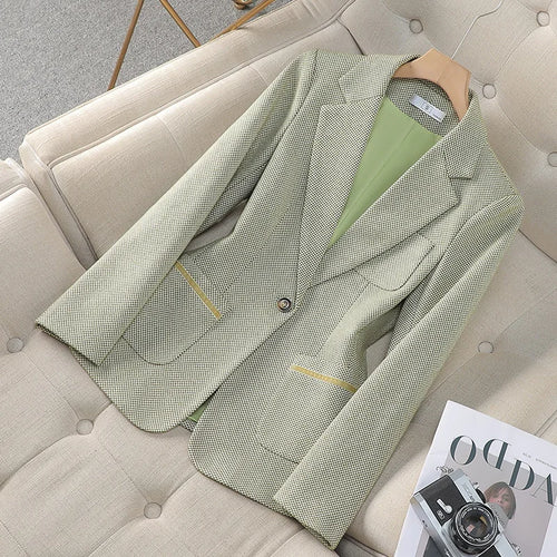 Load image into Gallery viewer, Women Thousand Plaid Office Lady Professional Blazer Coat Autumn Winter Long Sleeve Single Button Cardigan Jacket Fashion Tops
