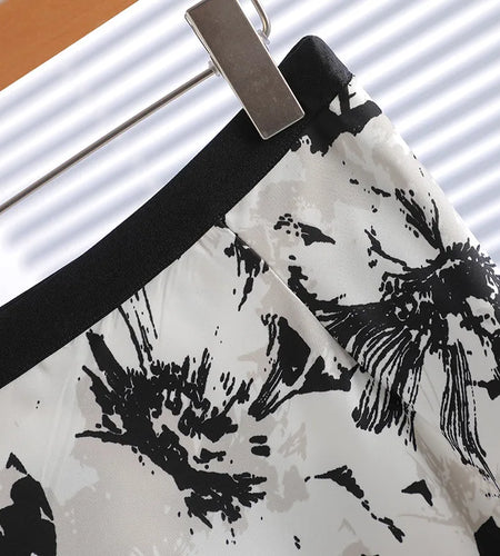 Korean Fashion Retro Women Black Print High Waist Skirt Spring Summer Elegant Vacation Party Long Skirt New Popular Bohemian New