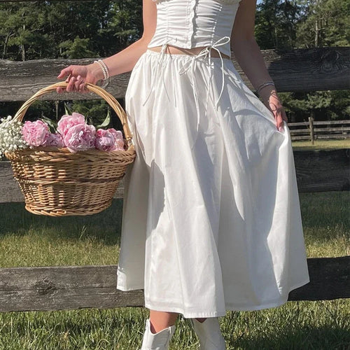 Load image into Gallery viewer, White Cropped Corset Tops Cotton Sexy Short Puff Sleeve T-Shirts Blouse Womens Clothing 2023 Drawstring Tees
