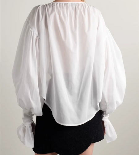 Solid Spliced Fungus Folds Elegant Blouses for Women V Neck Long Sleeves Temperament Blouse Female Fashion Clothing