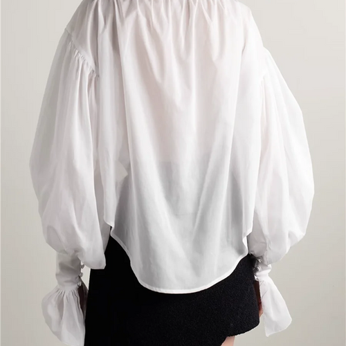 Load image into Gallery viewer, Solid Spliced Fungus Folds Elegant Blouses for Women V Neck Long Sleeves Temperament Blouse Female Fashion Clothing
