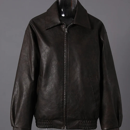 Load image into Gallery viewer, Brown Casual Big Size Vintage PU Leather Jacket New Lapel Long Sleeve Women Coat Fashion Tide Spring Autumn 2025 9C5013
