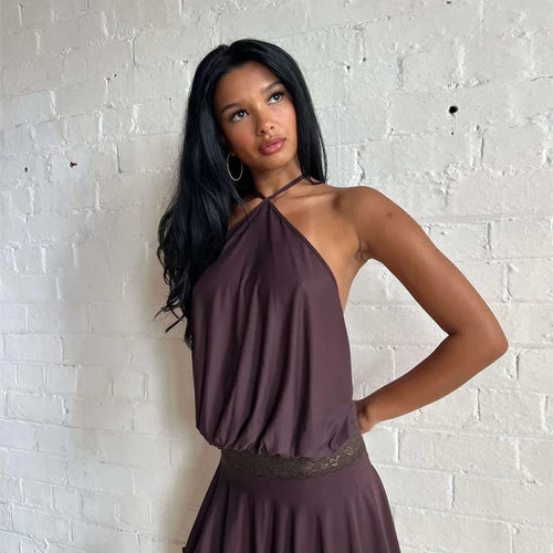 Load image into Gallery viewer, Halter Backless Sexy Mini Dress Women Robe Fashion Summer New Lace Patchwork Sleeveless Pleated Ruffled Club Dress
