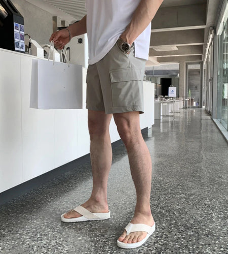 Men's Cargo Shorts New Summer Straight Leg Stylish Solidc Color Simple Chic Elastic Waist Fashion Male Clothing 9W1979