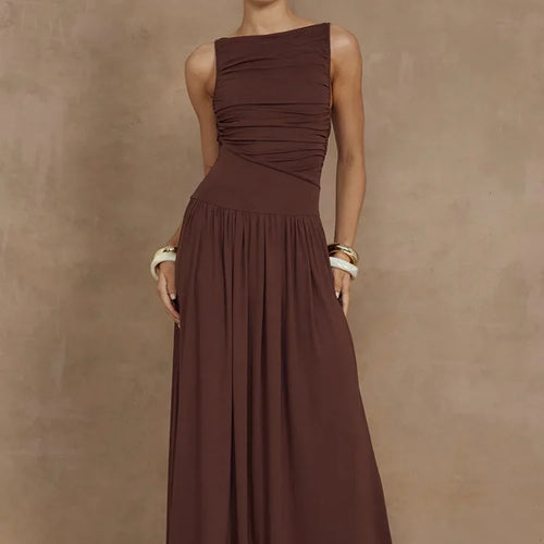 Load image into Gallery viewer, Elegant Sleeveless Round Neck Bodycon Long Dress For Women Folded Slimming Party Evening Dress Female Tight Vestido 2024
