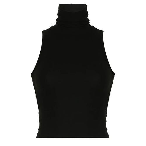 Load image into Gallery viewer, Casual Backless Skinny Summer Tank Top Sleeveless Solid Turtleneck Vest Sexy Harajuku Cropped Tops Korean Short Tees
