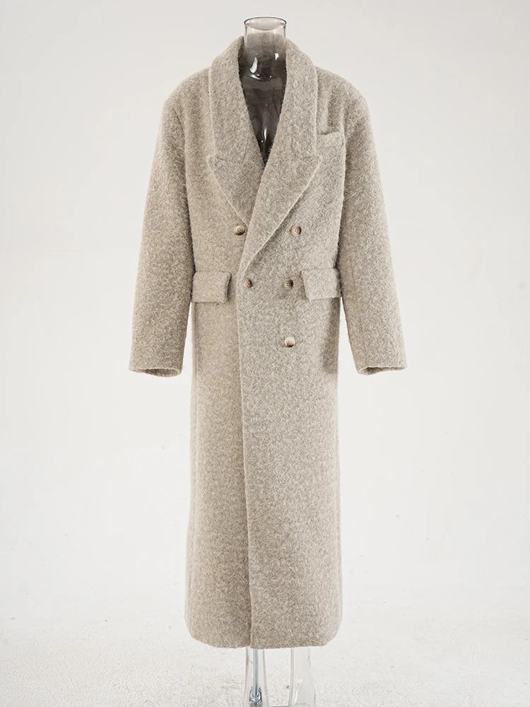 30% Wool X-Long Big Size Warm Woolen Coat New Lapel Long Sleeve Women Jacket Fashion Tide Autumn Winter 2025 1DH4053