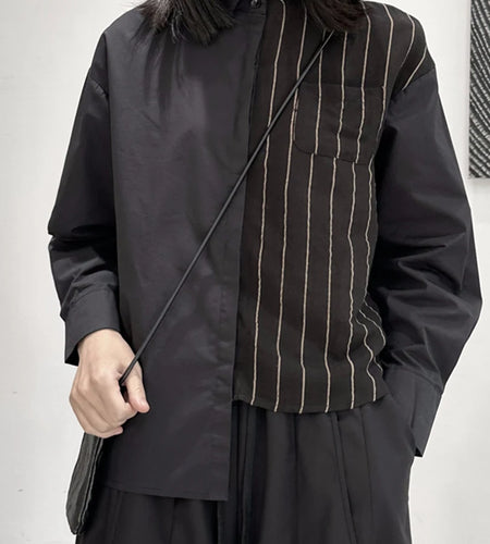 Women Striped Irregular Big Size Blouse New Lapel Long Sleeve Loose Fit Shirt Fashion Tide Spring Autumn 2025 1DF7105