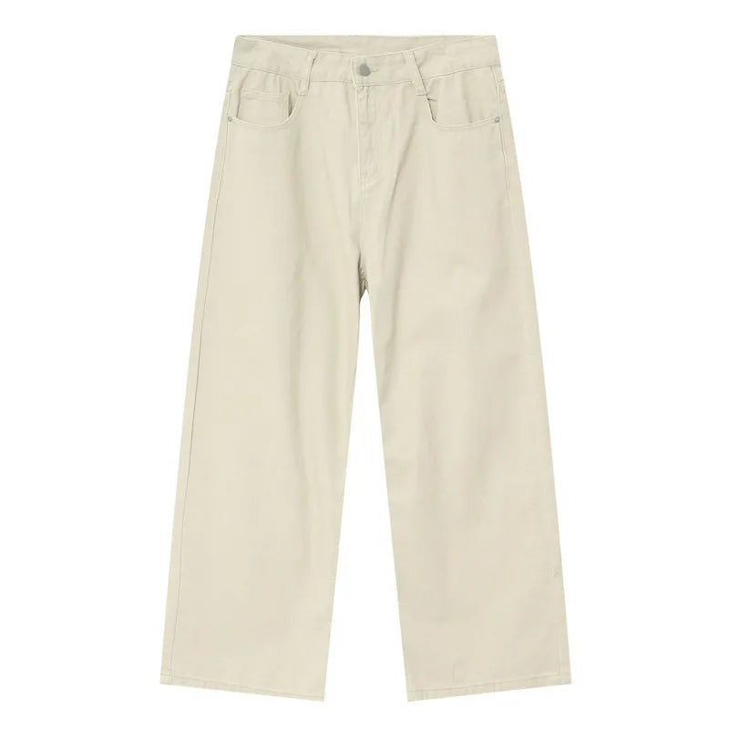 Simple Men Jeans Solid Color Loose Fitting Menwear Straight Wide Leg Casual Trousers Summer Streetwear Tide 9A8929